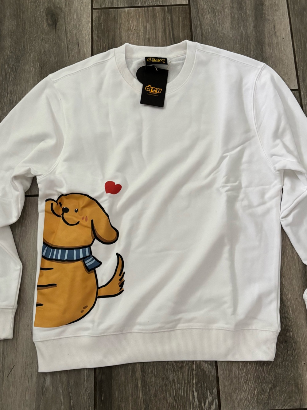 drew house White Crewneck Sweatshirt with Yellow Logo Tag